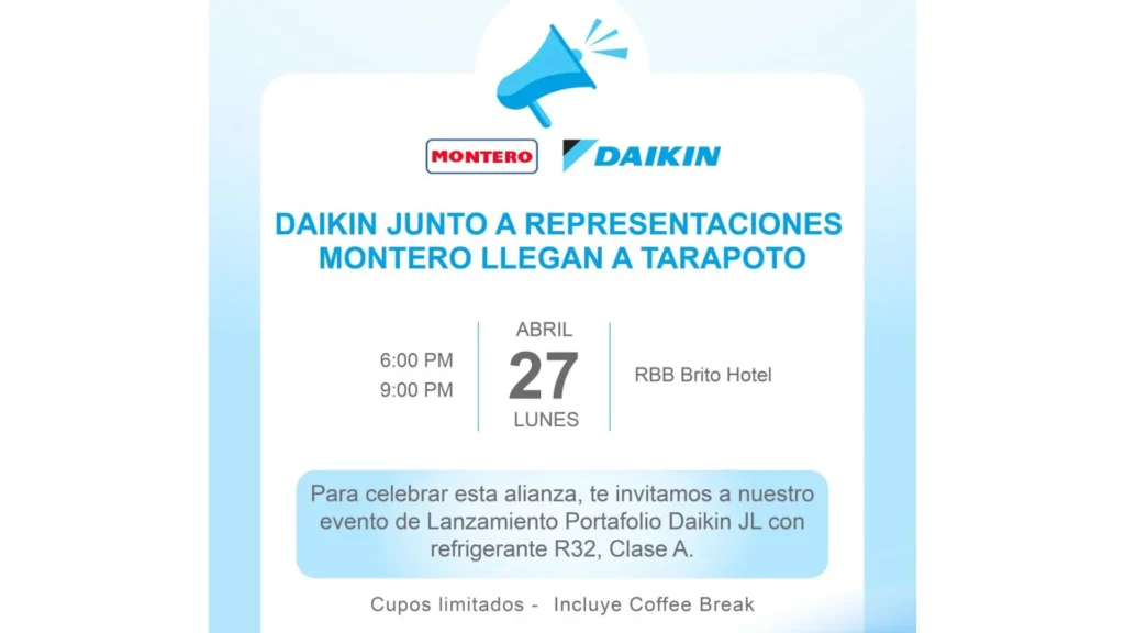Daikin y Representaciones Montero realizarán lanzamiento técnico en Tarapoto